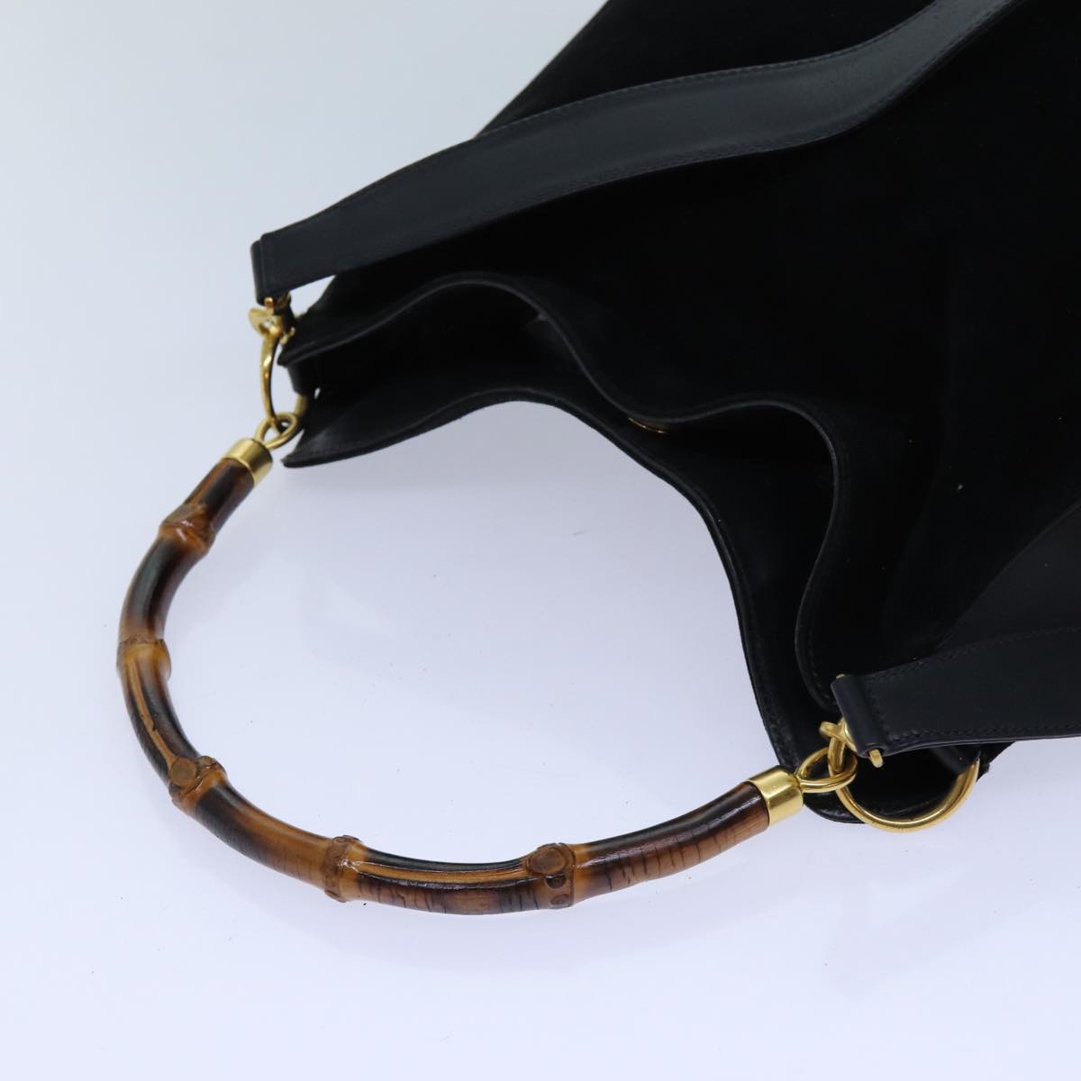 GUCCI Bamboo Shoulder Bag Suede 2way Black 70624
