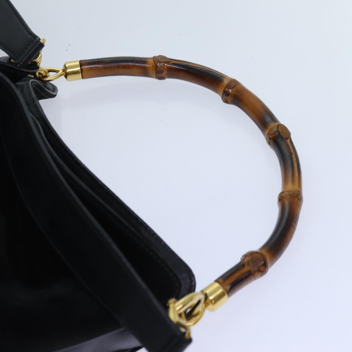 GUCCI Bamboo Shoulder Bag Suede 2way Black 70624