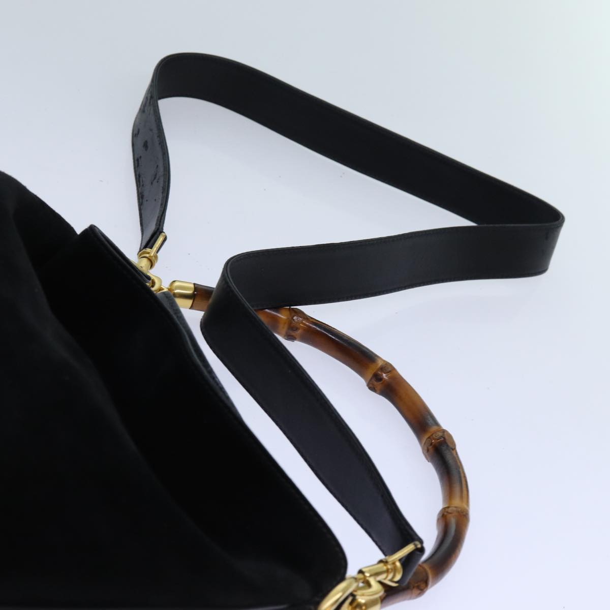 GUCCI Bamboo Shoulder Bag Suede 2way Black 70624