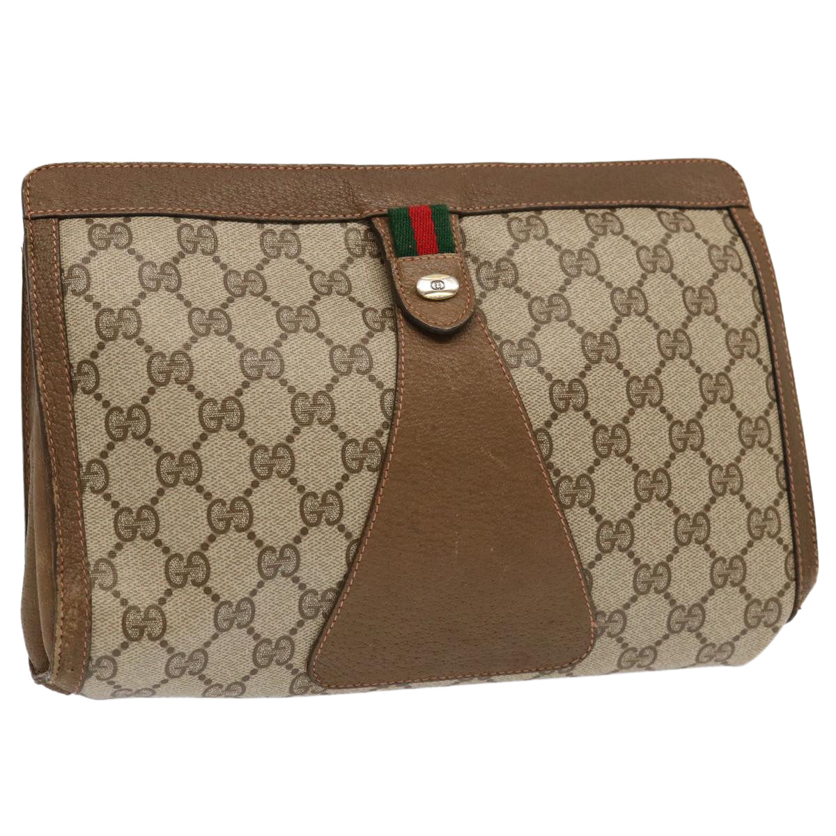 GUCCI GG Supreme Web Sherry Line Clutch Bag PVC Beige Red 89 01 033 70726
