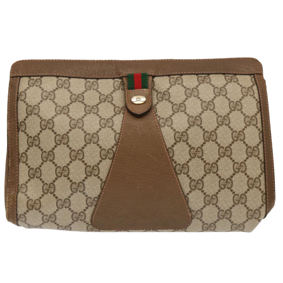 GUCCI GG Supreme Web Sherry Line Clutch Bag PVC Beige Red 89 01 033 70726