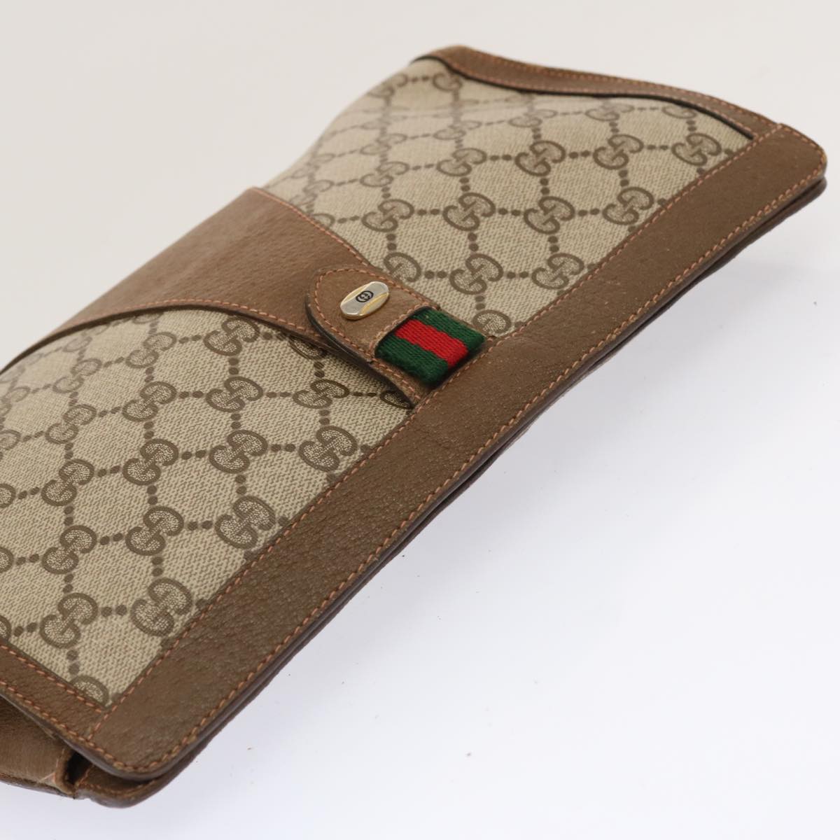GUCCI GG Supreme Web Sherry Line Clutch Bag PVC Beige Red 89 01 033 70726
