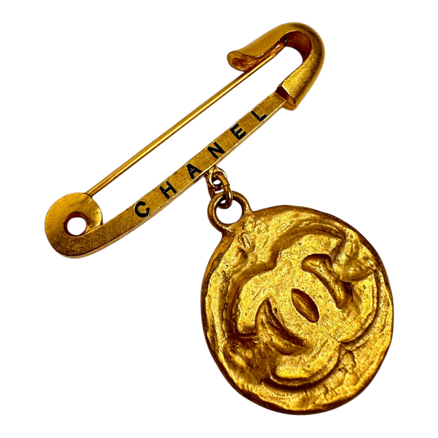 Chanel CC Safety Pin Brooch Gold