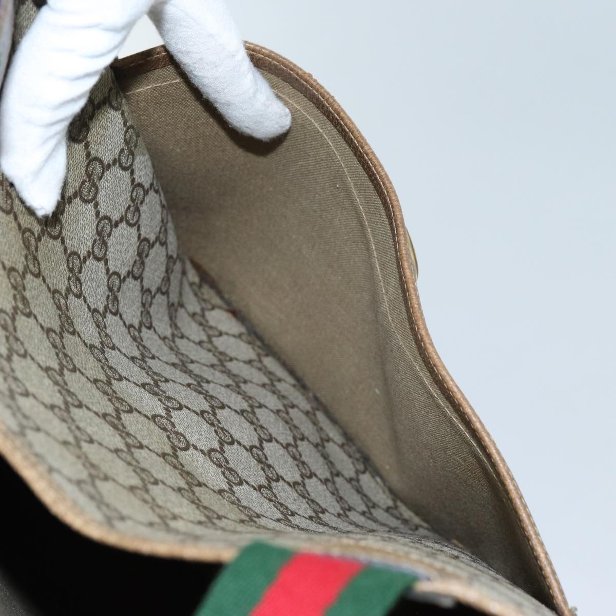 GUCCI GG Canvas Web Sherry Line Tote Bag PVC Beige Green Red 71028