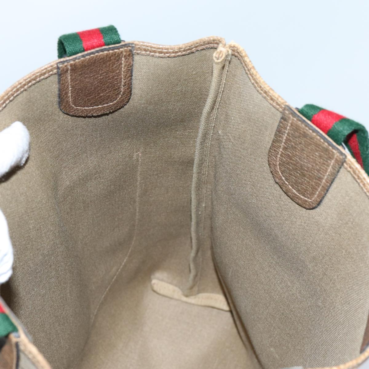 GUCCI GG Canvas Web Sherry Line Tote Bag PVC Beige Green Red 71028