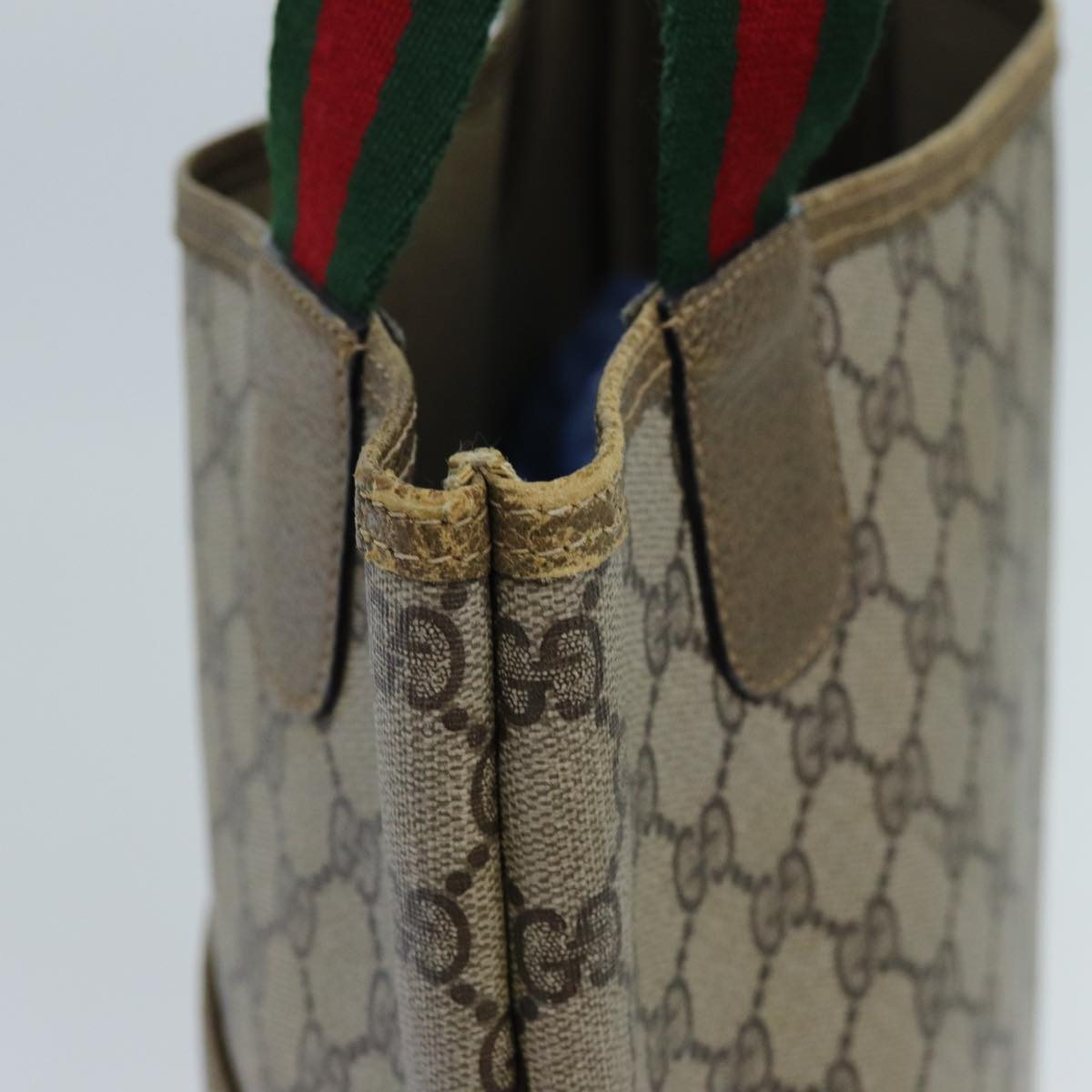 GUCCI GG Canvas Web Sherry Line Tote Bag PVC Beige Green Red 71028