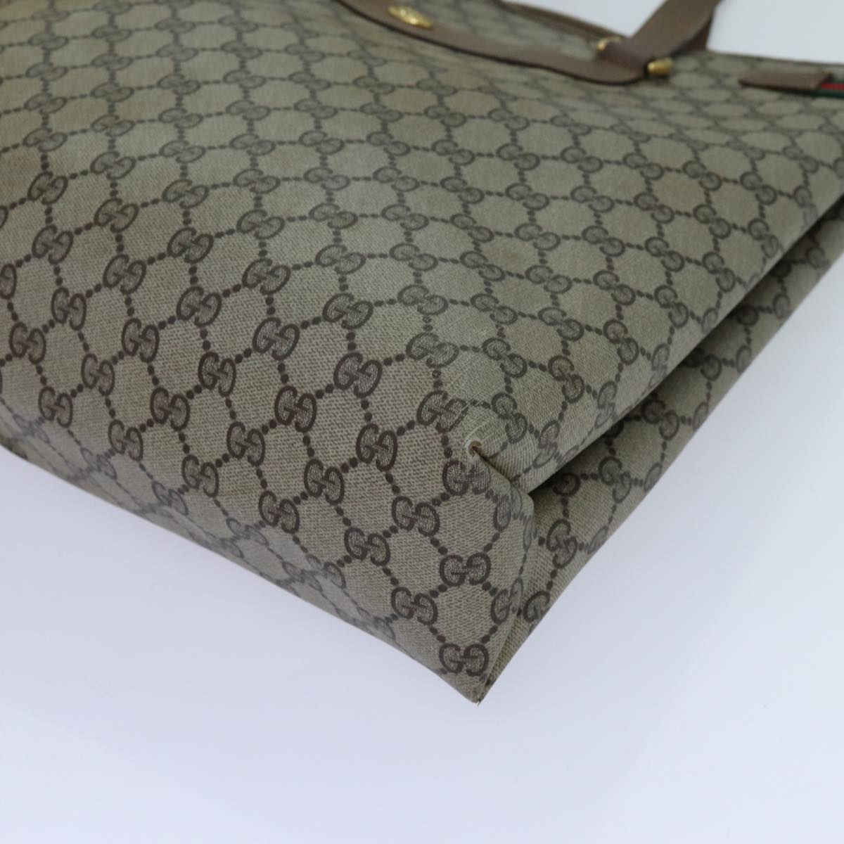 GUCCI GG Canvas Web Sherry Line Tote Bag PVC Beige Green Red 71030