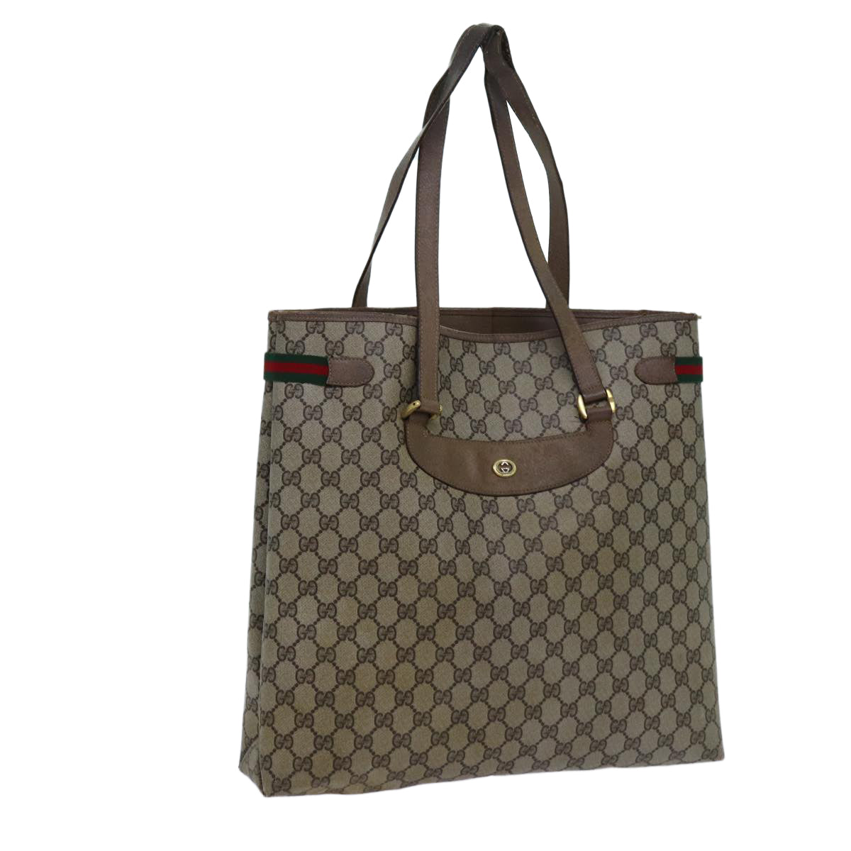 GUCCI GG Canvas Web Sherry Line Tote Bag PVC Beige Green Red 71030