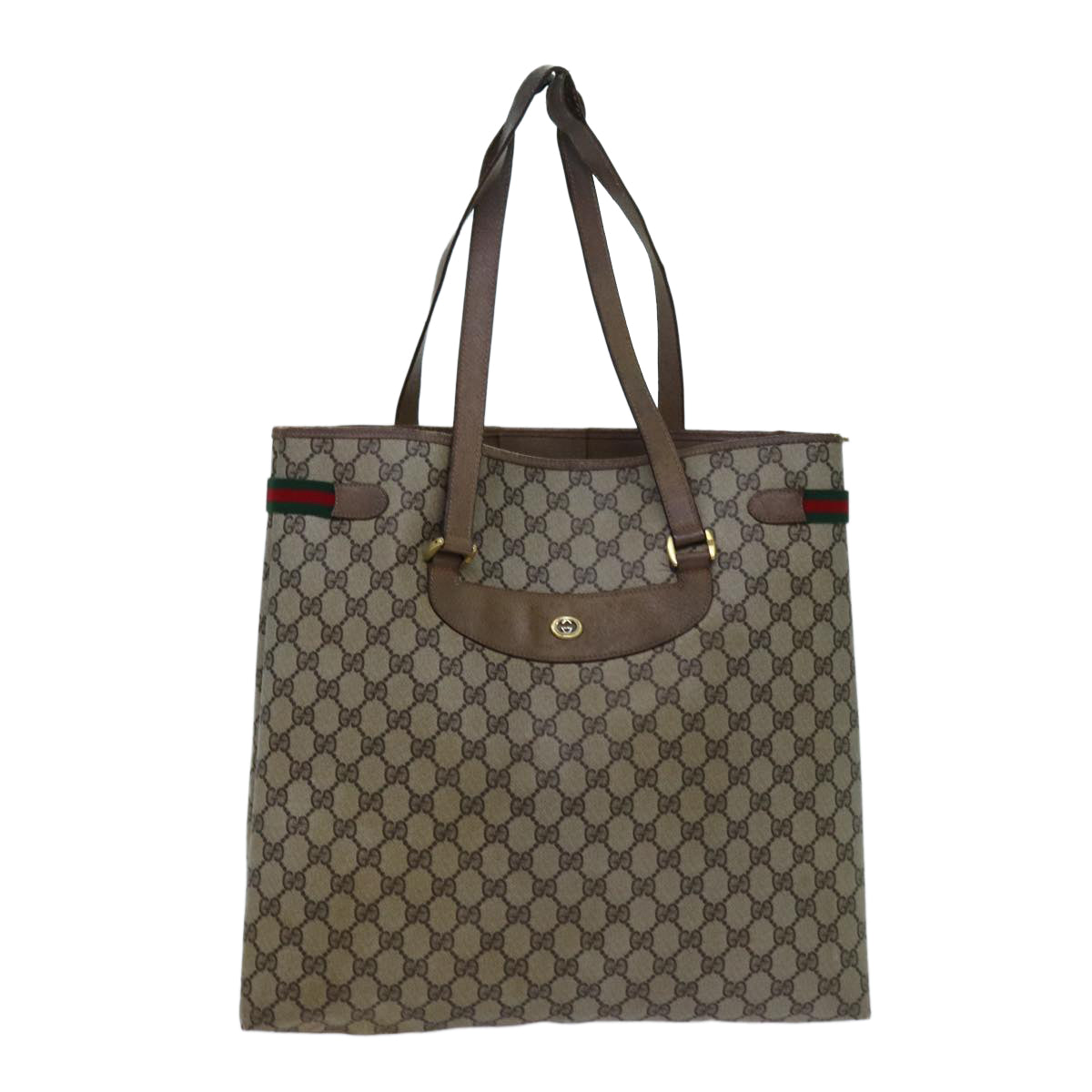GUCCI GG Canvas Web Sherry Line Tote Bag PVC Beige Green Red 71030