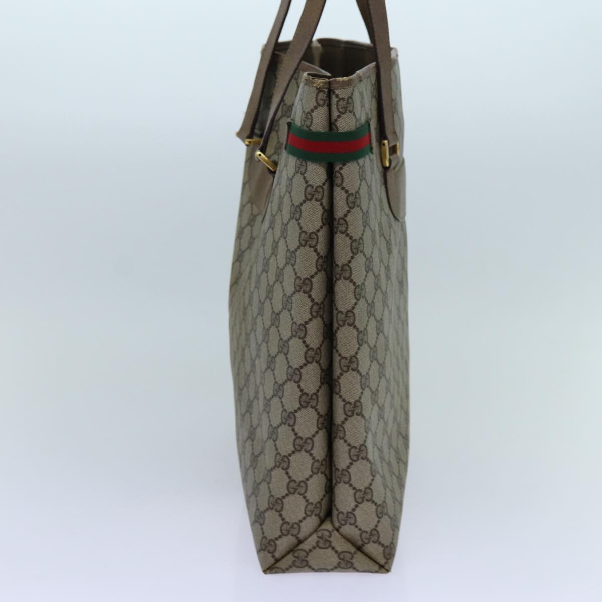 GUCCI GG Canvas Web Sherry Line Tote Bag PVC Beige Green Red 71030
