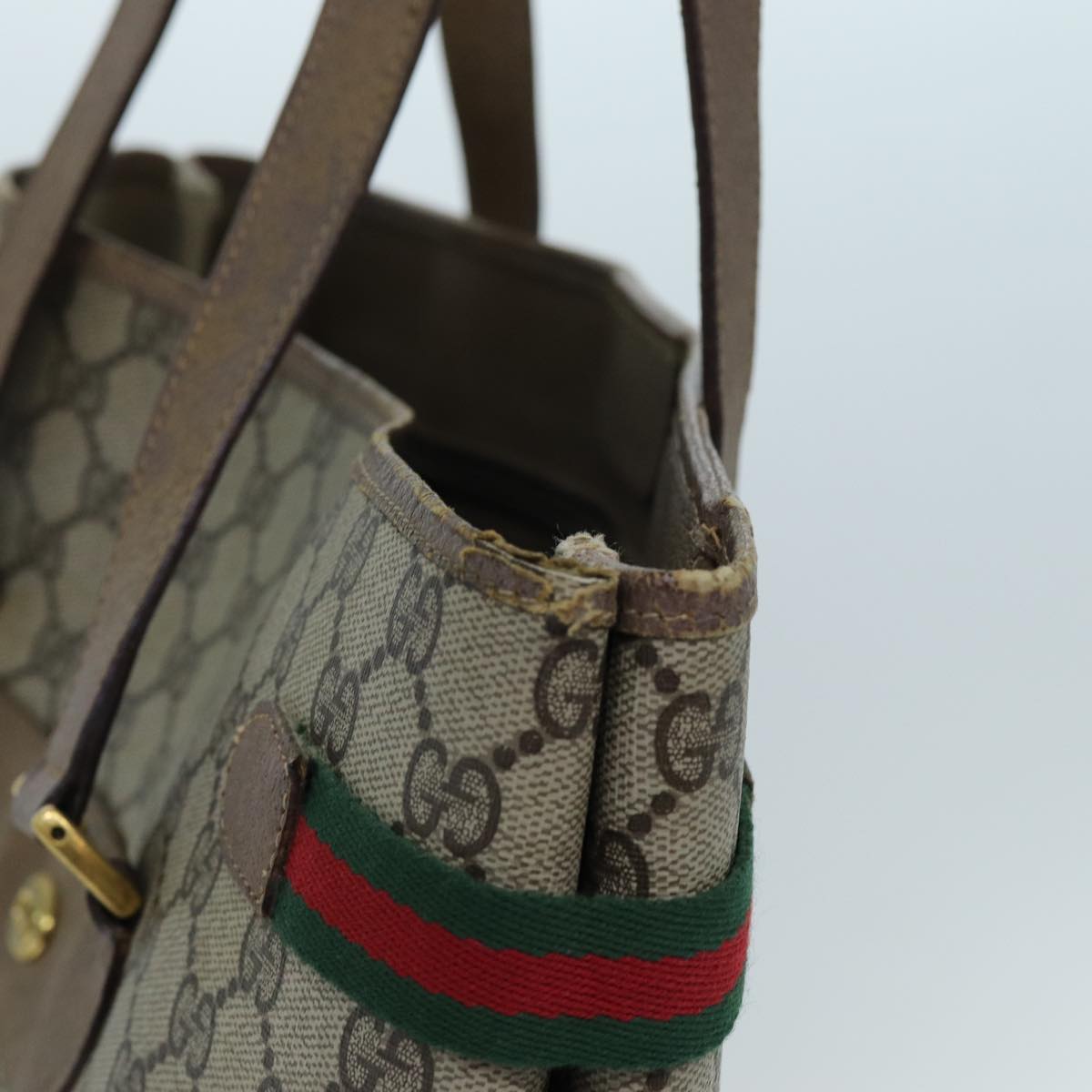 GUCCI GG Canvas Web Sherry Line Tote Bag PVC Beige Green Red 71030
