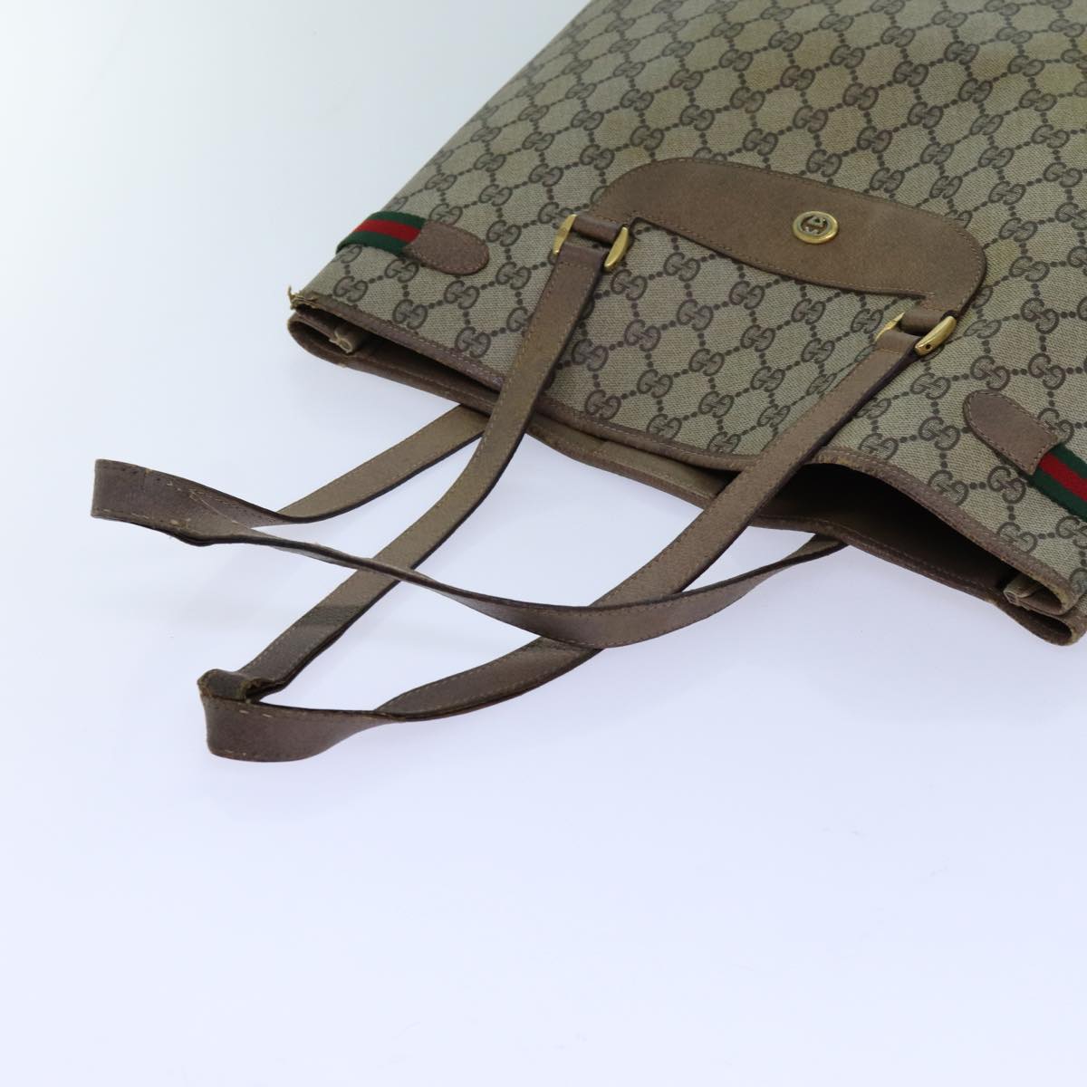 GUCCI GG Canvas Web Sherry Line Tote Bag PVC Beige Green Red 71030