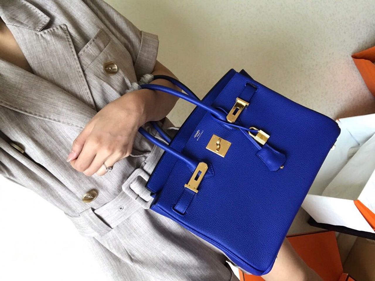 GLAMI Birkin Electric Blue 7T For Women Gold Toned Hardware 11.8in/30cm