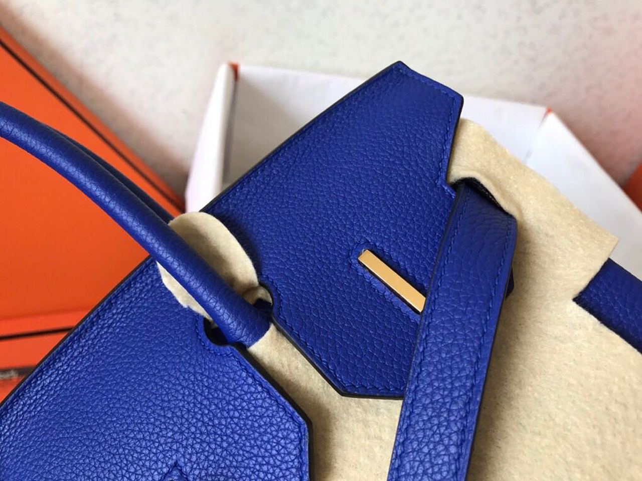 GLAMI Birkin Electric Blue 7T For Women Gold Toned Hardware 11.8in/30cm