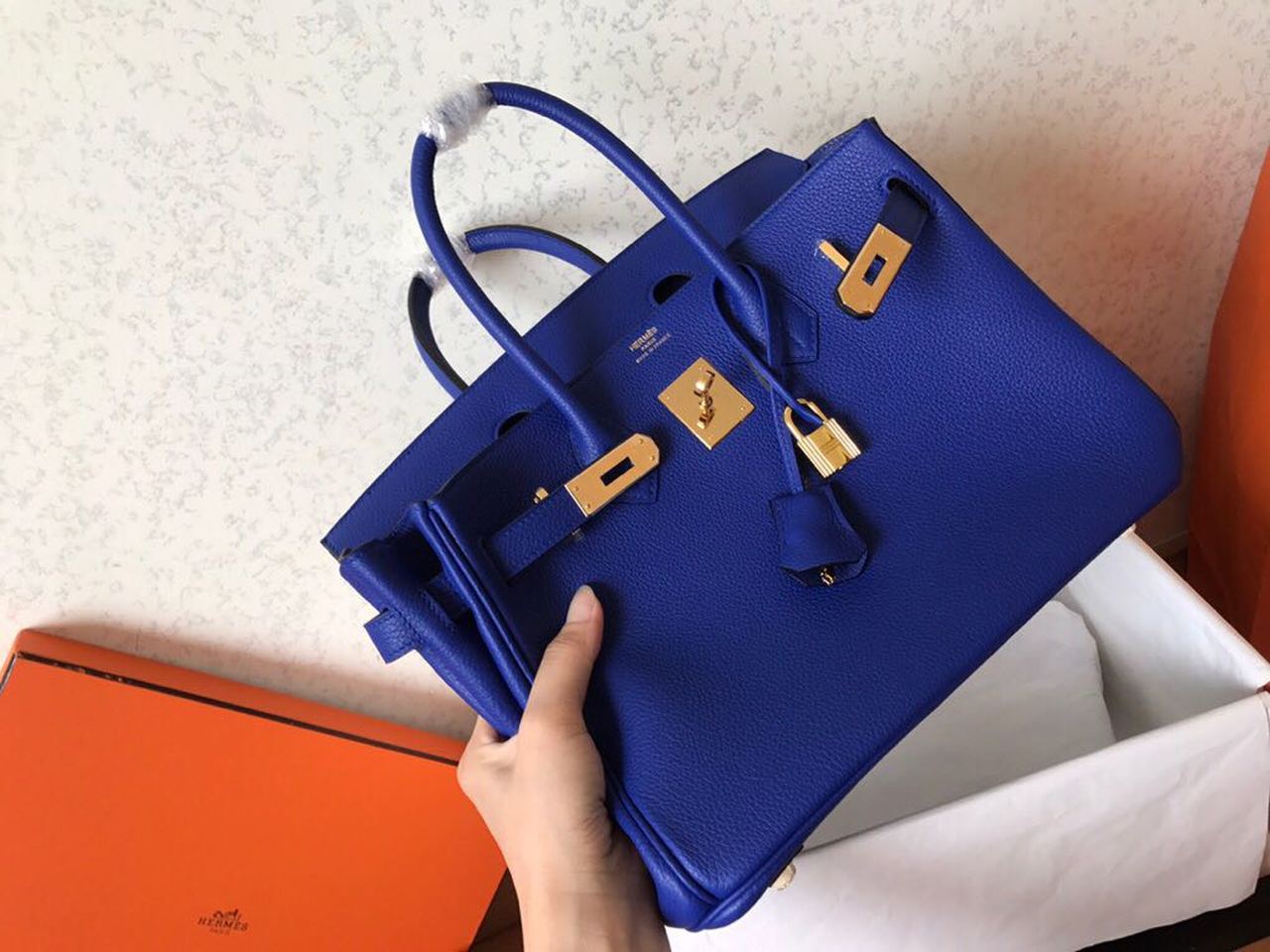 GLAMI Birkin Electric Blue 7T For Women Gold Toned Hardware 11.8in/30cm