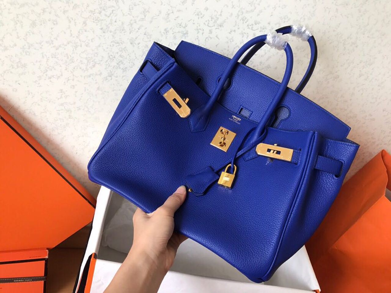 GLAMI Birkin Electric Blue 7T For Women Gold Toned Hardware 11.8in/30cm
