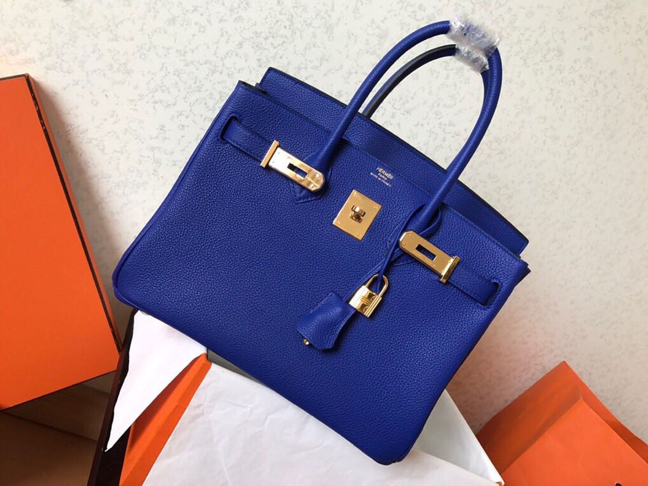 GLAMI Birkin Electric Blue 7T For Women Gold Toned Hardware 11.8in/30cm