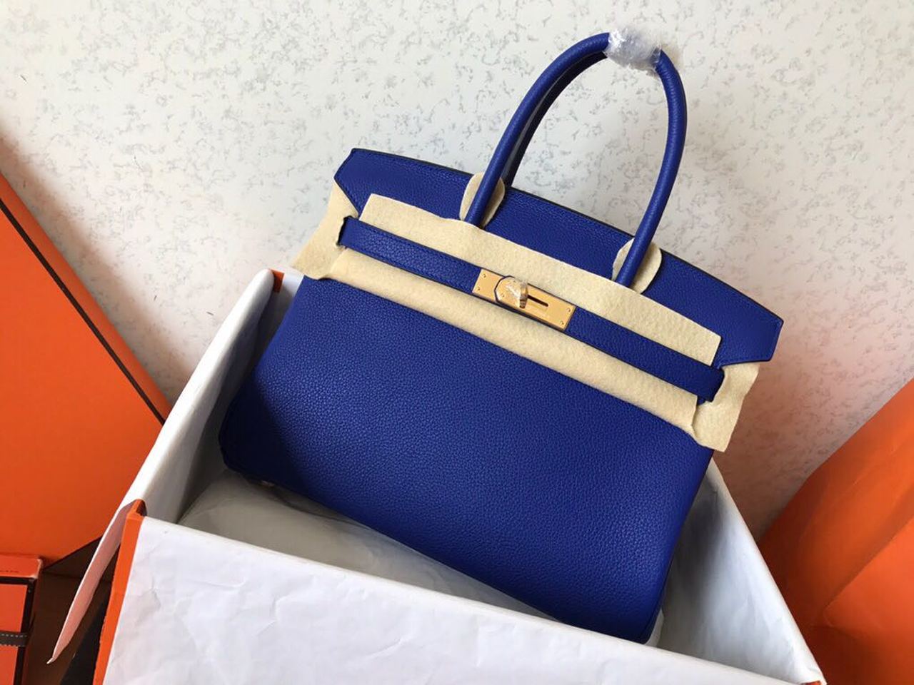 GLAMI Birkin Electric Blue 7T For Women Gold Toned Hardware 11.8in/30cm