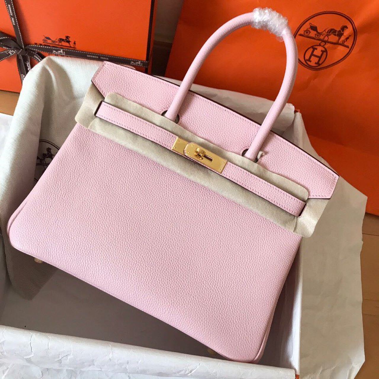 GLAMI Birkin Electric Rose Sakura 3Q For Women Gold Toned Hardware 11.8in/30cm