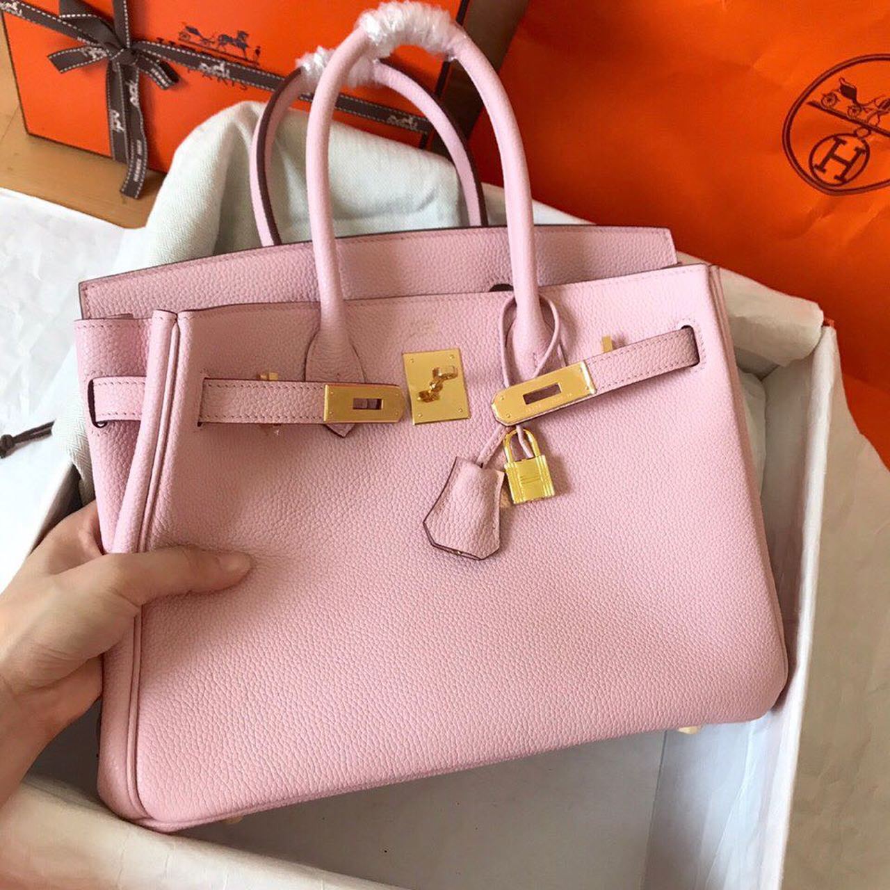 GLAMI Birkin Electric Rose Sakura 3Q For Women Gold Toned Hardware 11.8in/30cm