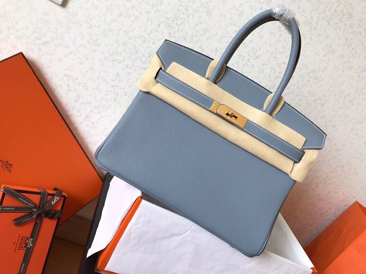GLAMI Birkin Electric Blue Lin J7 For Women Gold Toned Hardware 11.8in/30cm