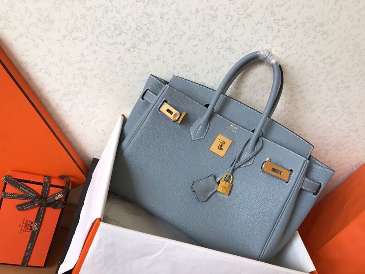 GLAMI Birkin Electric Blue Lin J7 For Women Gold Toned Hardware 11.8in/30cm