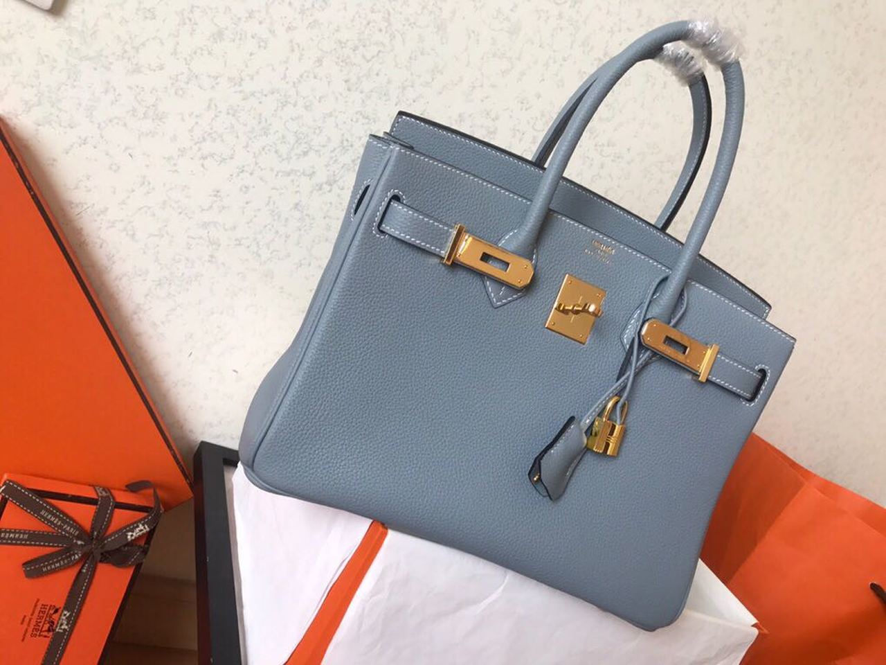 GLAMI Birkin Electric Blue Lin J7 For Women Gold Toned Hardware 11.8in/30cm