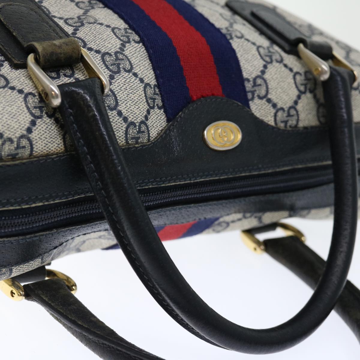 GUCCI GG Canvas Sherry Line Hand Bag PVC 2way Navy Red 71079