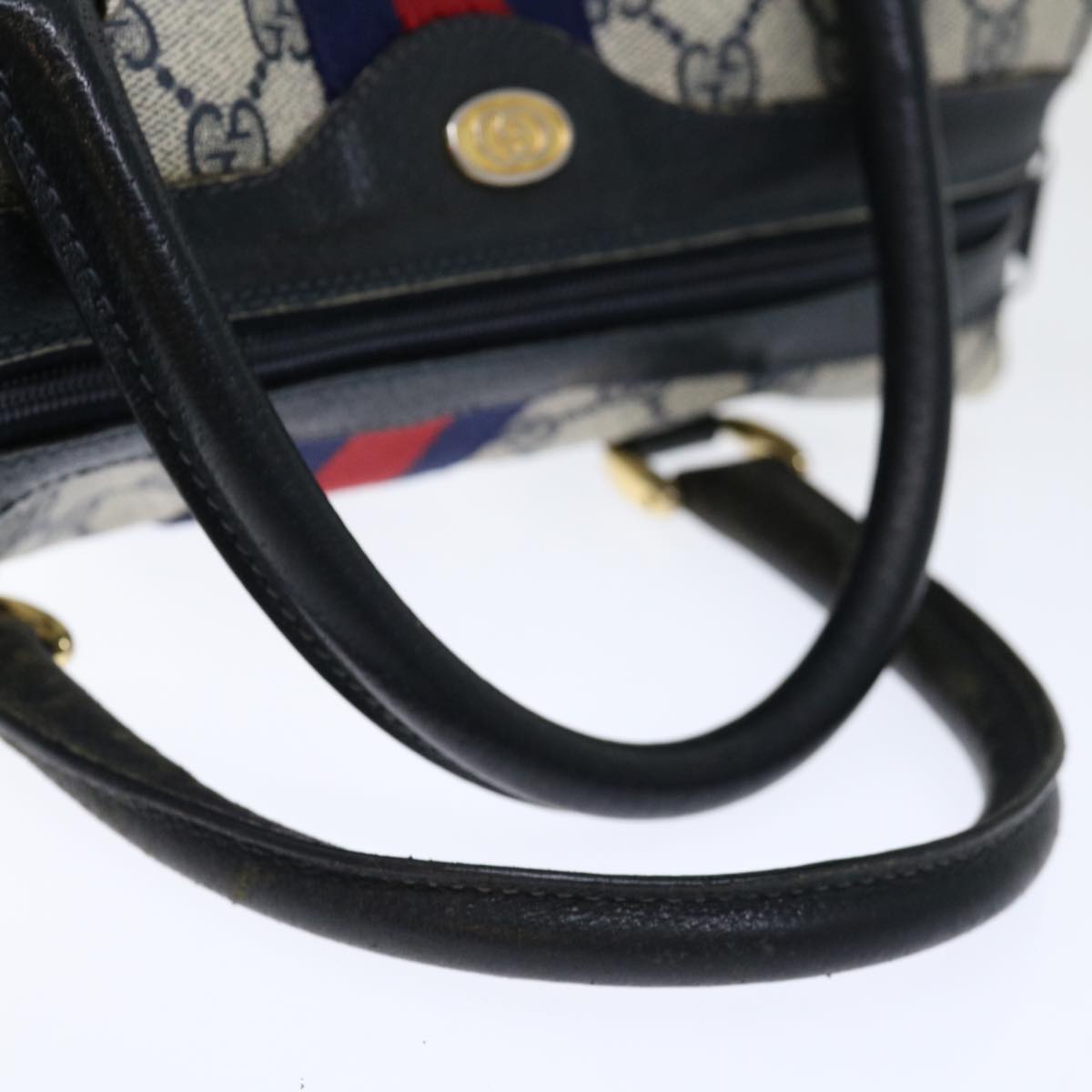 GUCCI GG Canvas Sherry Line Hand Bag PVC 2way Navy Red 71079
