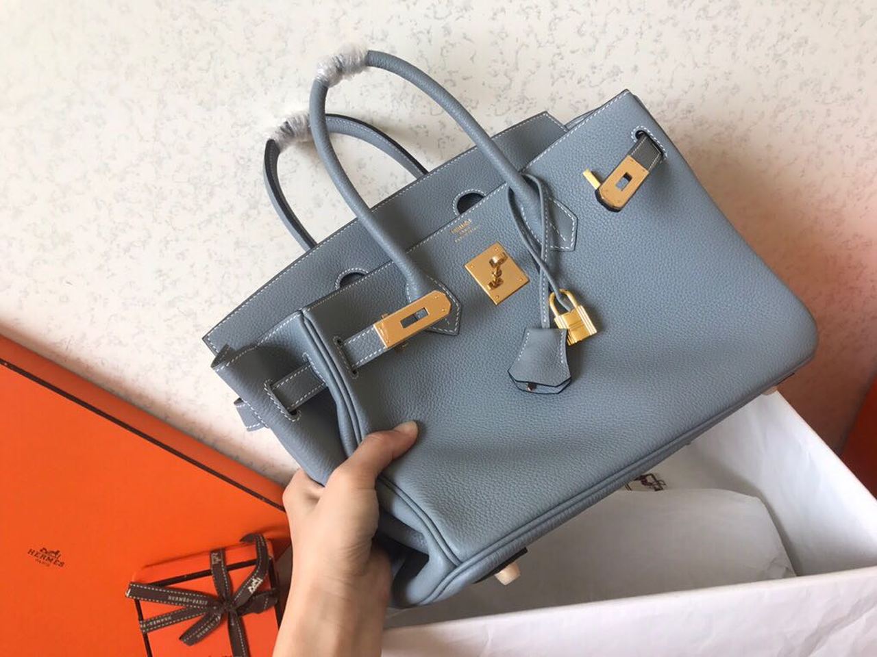 GLAMI Birkin Electric Blue Lin J7 For Women Gold Toned Hardware 11.8in/30cm