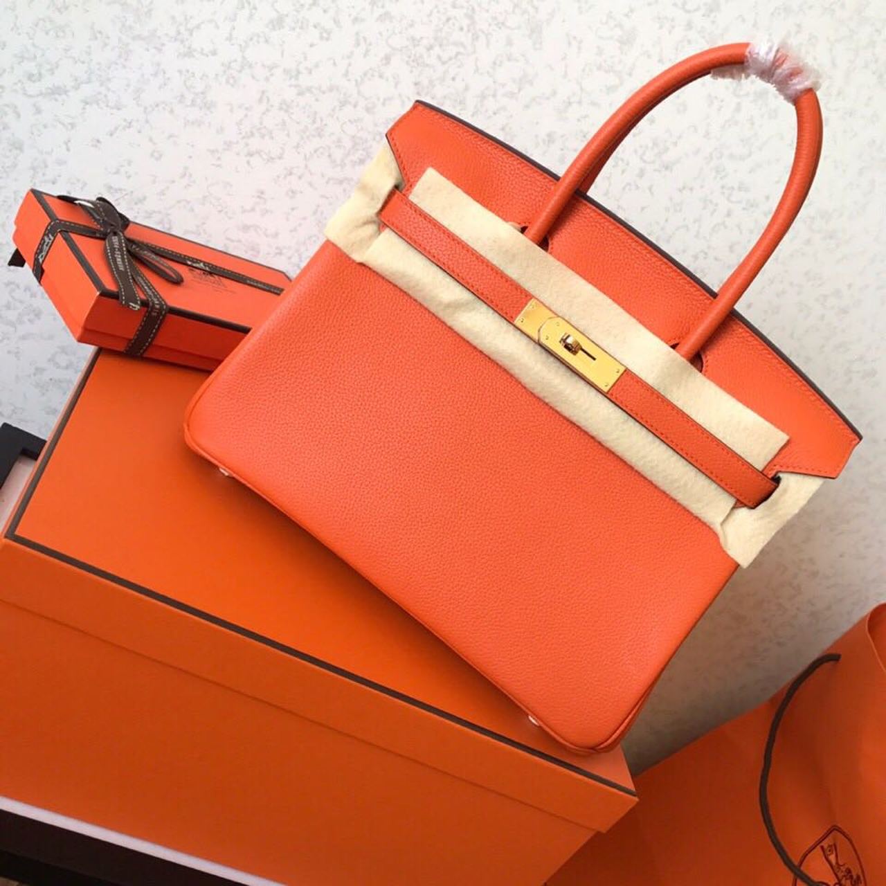 GLAMI Birkin Electric Orange Poppy 8V For Women Gold Toned Hardware 11.8in/30cm