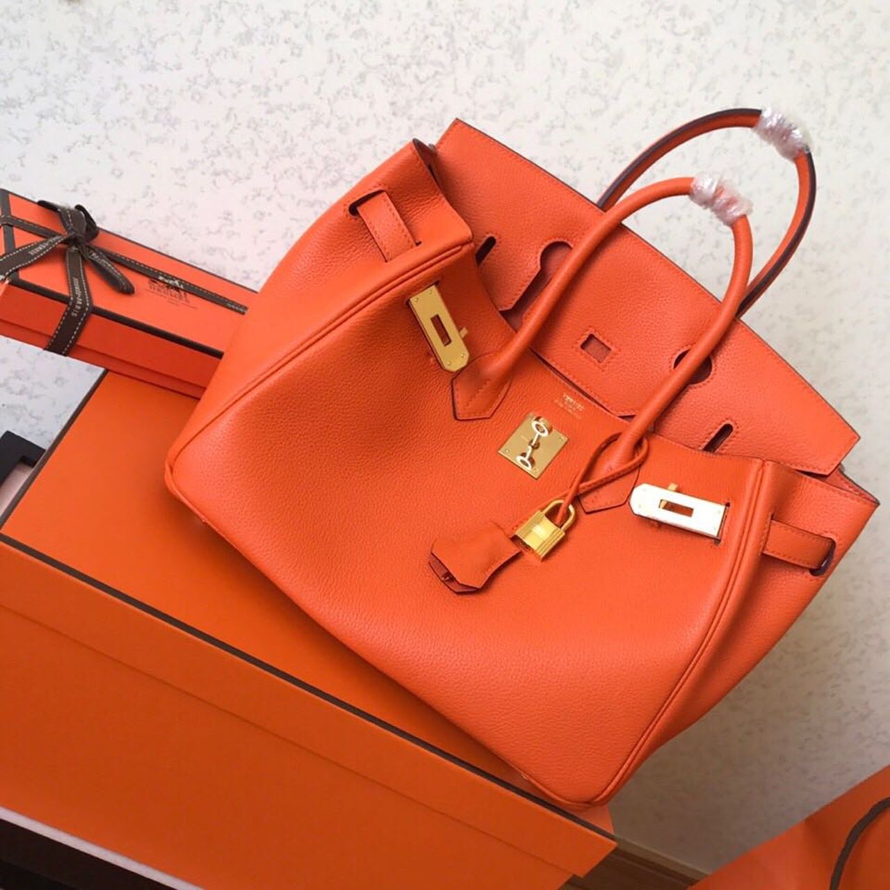 GLAMI Birkin Electric Orange Poppy 8V For Women Gold Toned Hardware 11.8in/30cm