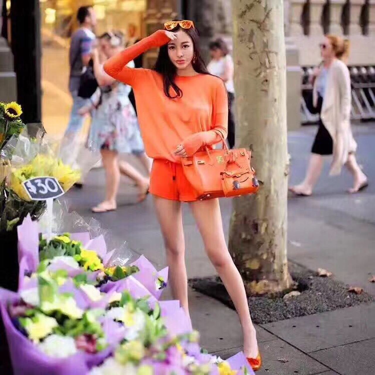 GLAMI Birkin Electric Orange Poppy 8V For Women Gold Toned Hardware 11.8in/30cm