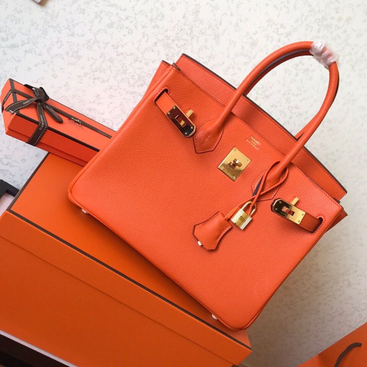 GLAMI Birkin Electric Orange Poppy 8V For Women Gold Toned Hardware 11.8in/30cm