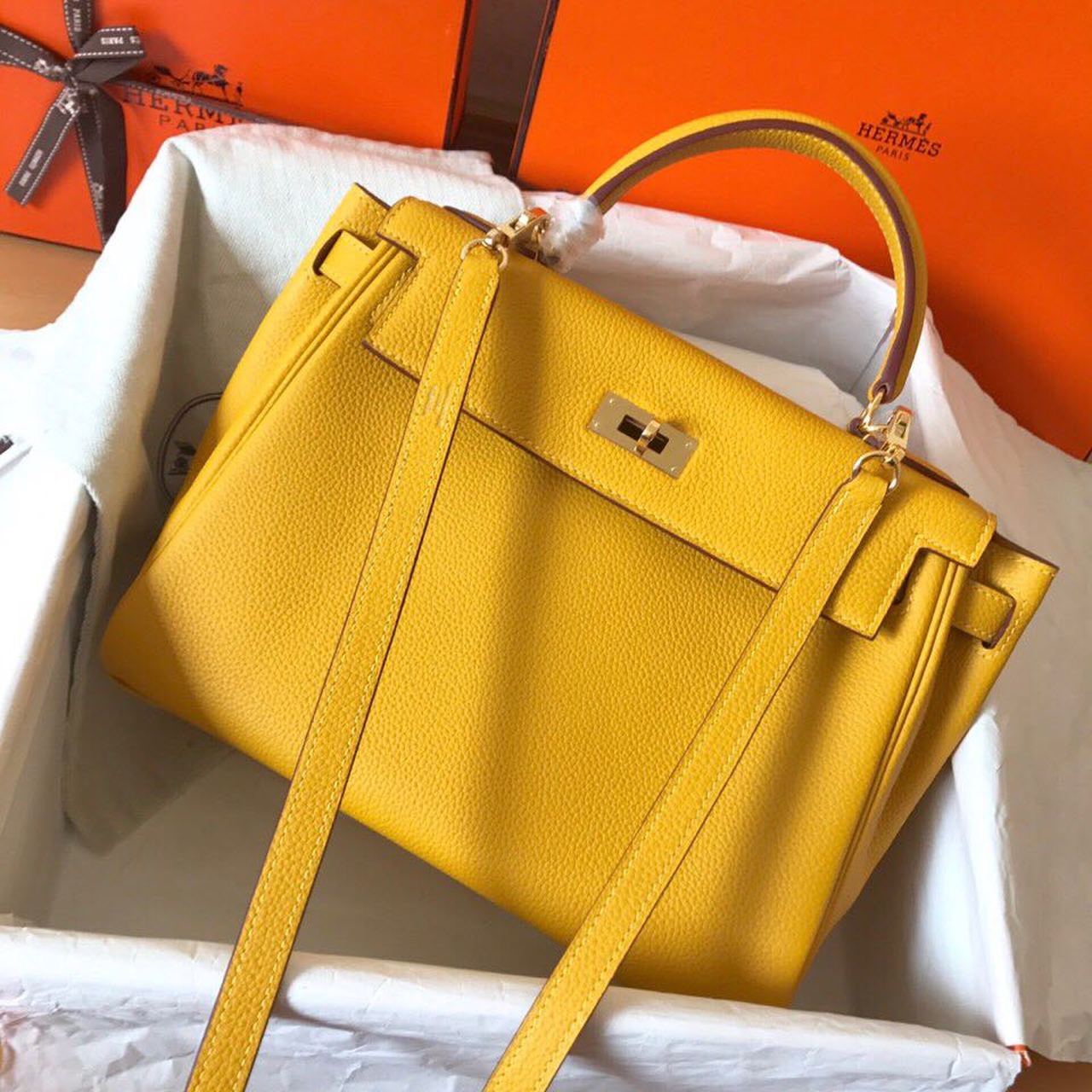 GLAMI Birkin Electric Ambre 9D For Women Gold Toned Hardware 11.8in/30cm