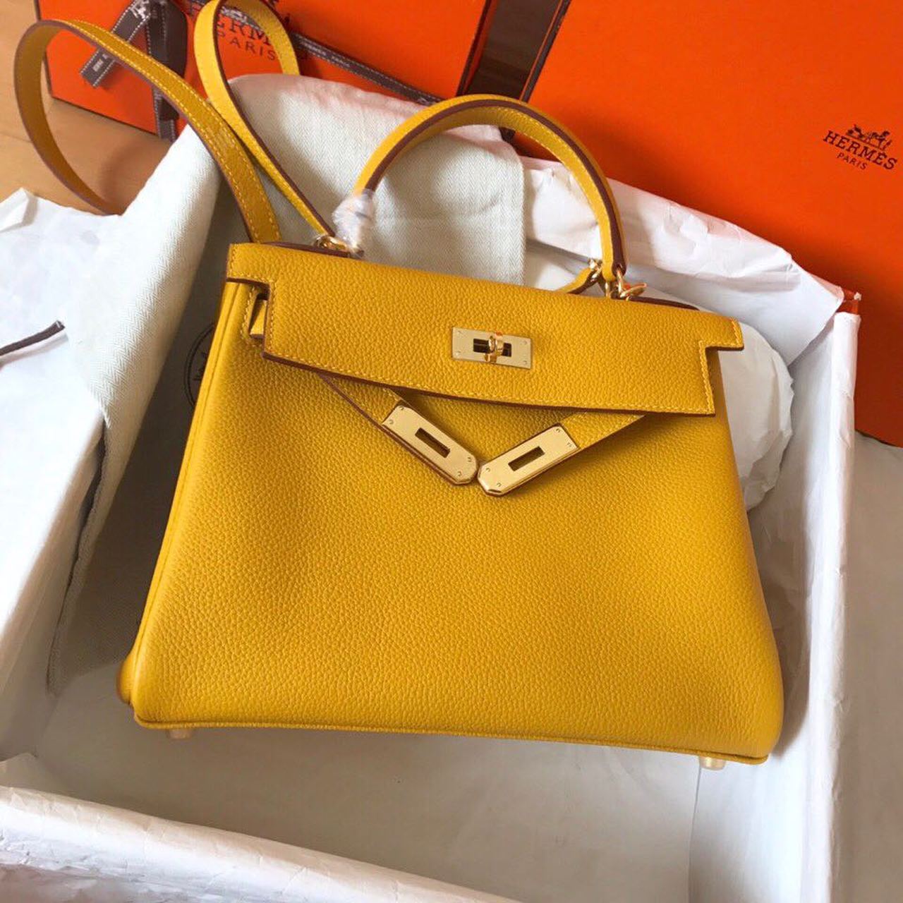 GLAMI Birkin Electric Ambre 9D For Women Gold Toned Hardware 11.8in/30cm