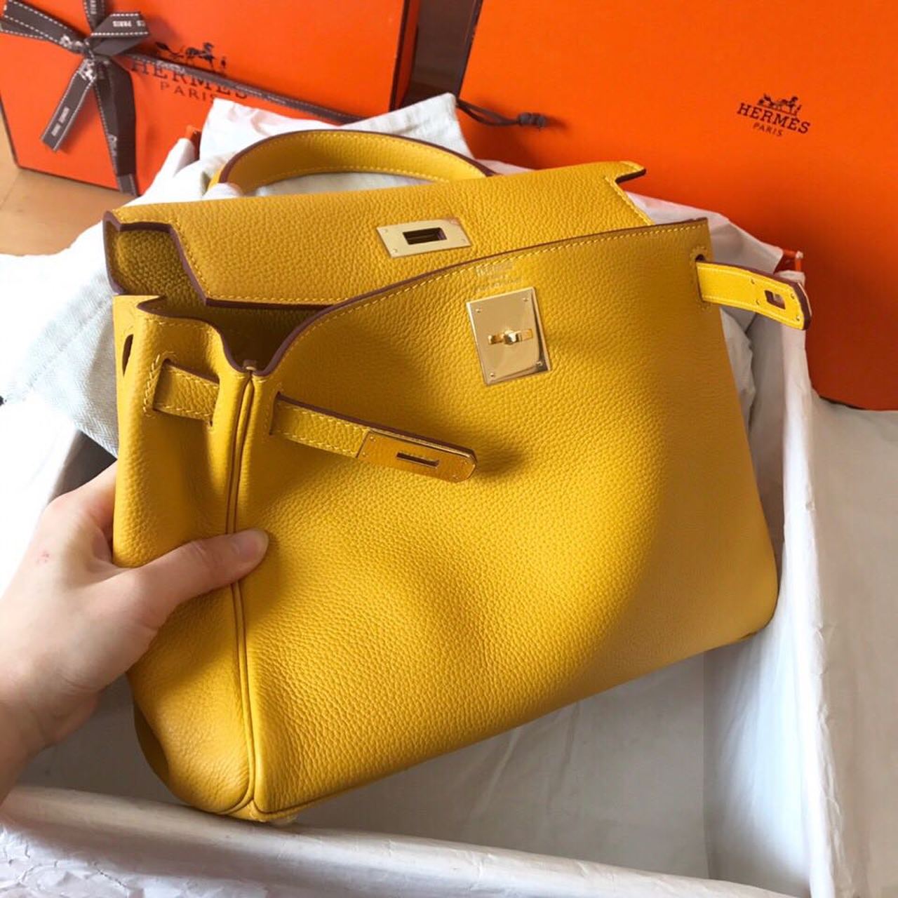GLAMI Birkin Electric Ambre 9D For Women Gold Toned Hardware 11.8in/30cm