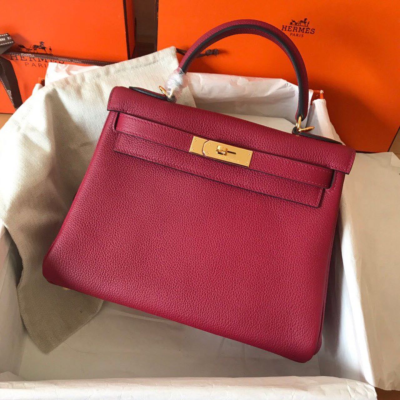 GLAMI Birkin Electric Rouge Grenat K1 For Women Gold Toned Hardware 11.8in/30cm