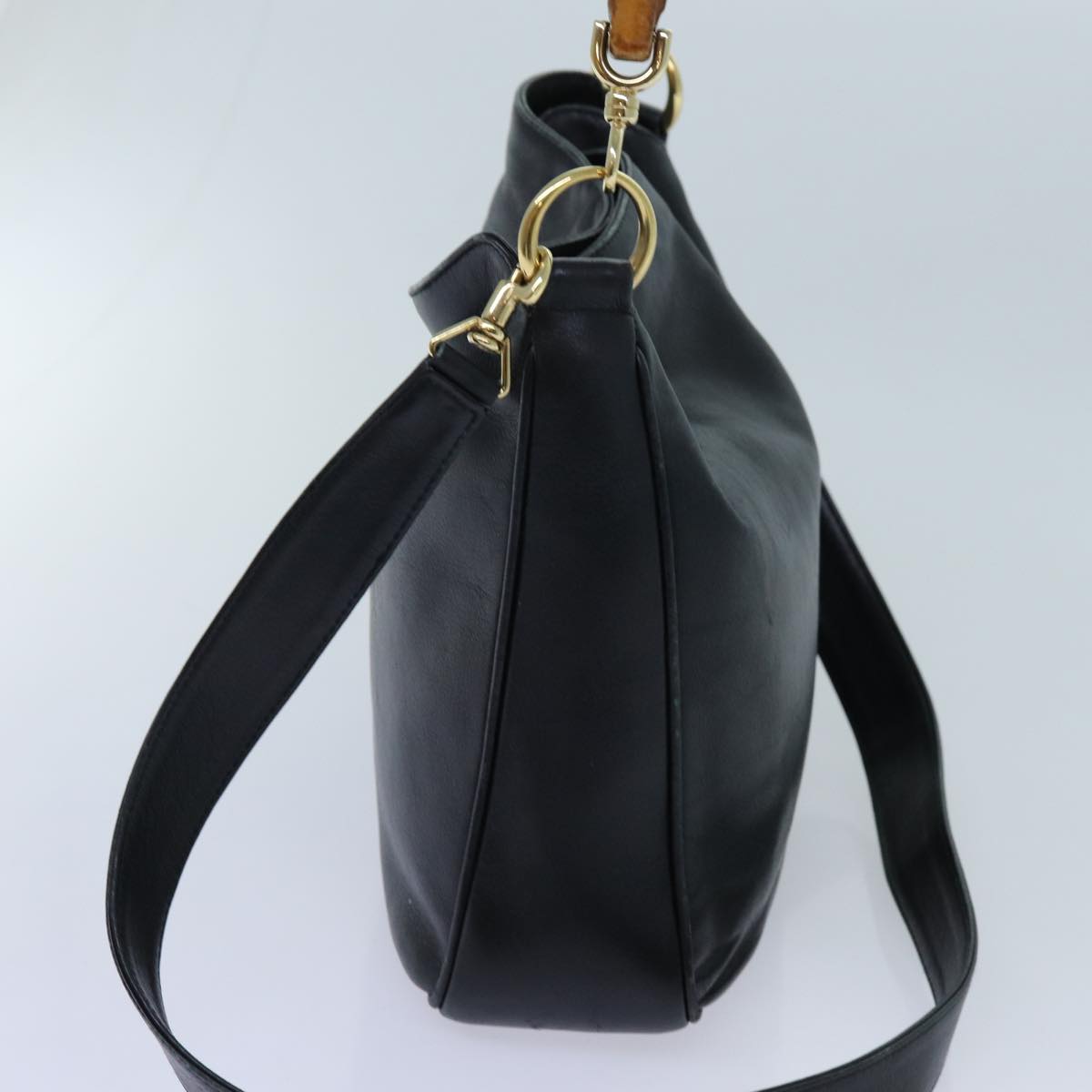 GUCCI Bamboo Shoulder Bag Leather 2way Black 71119