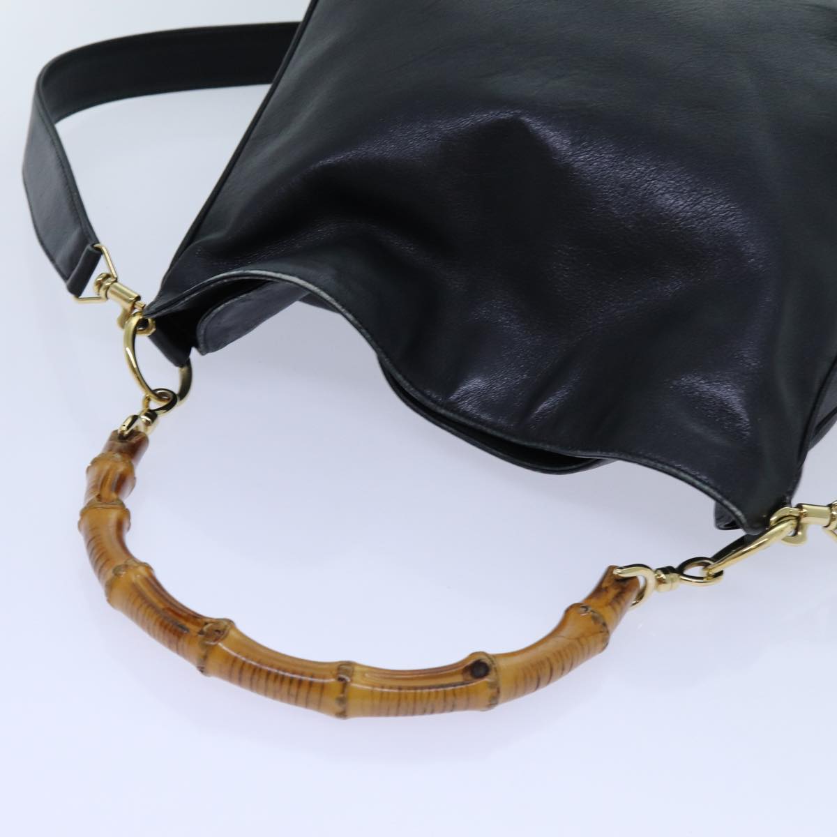GUCCI Bamboo Shoulder Bag Leather 2way Black 71119