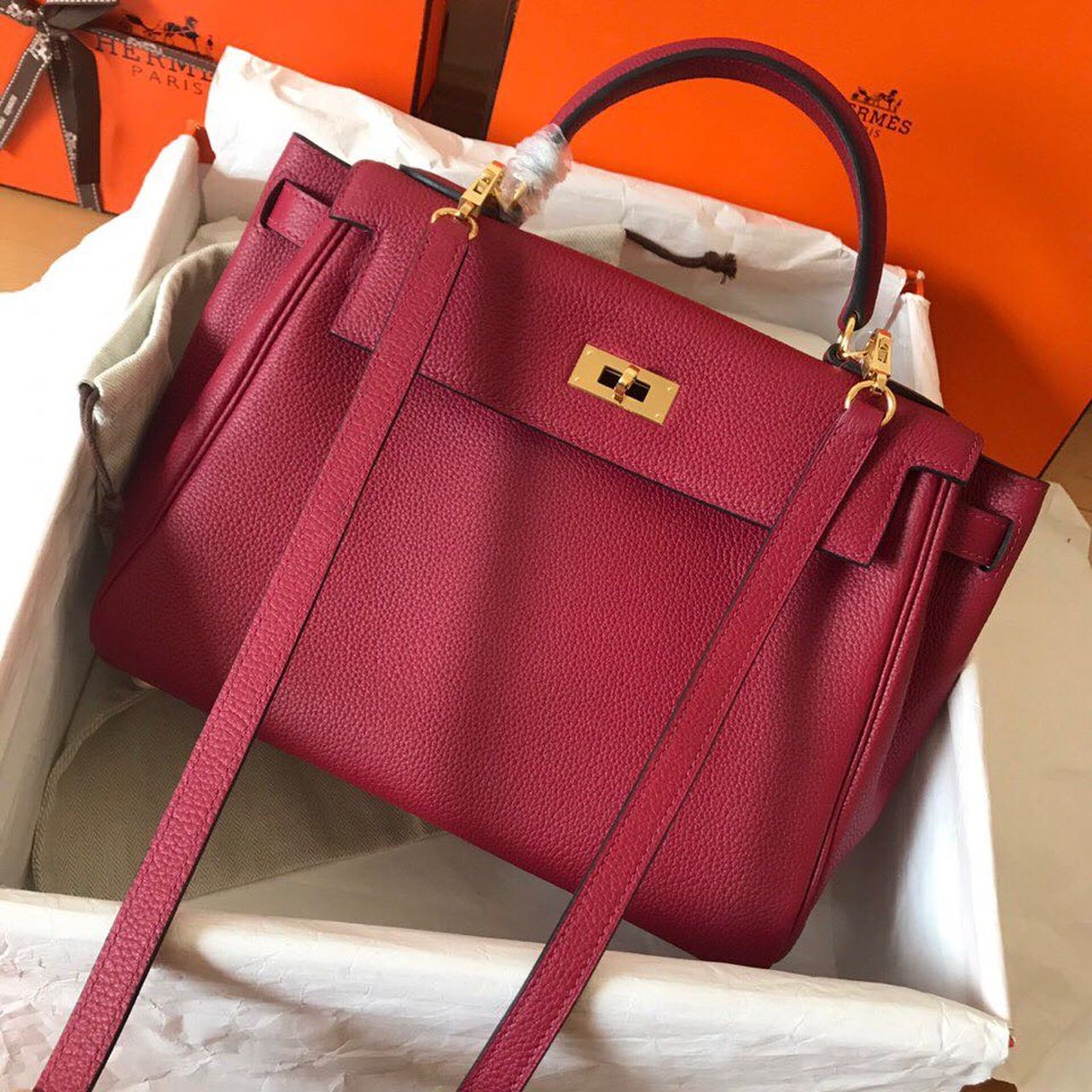 GLAMI Birkin Electric Rouge Grenat K1 For Women Gold Toned Hardware 11.8in/30cm