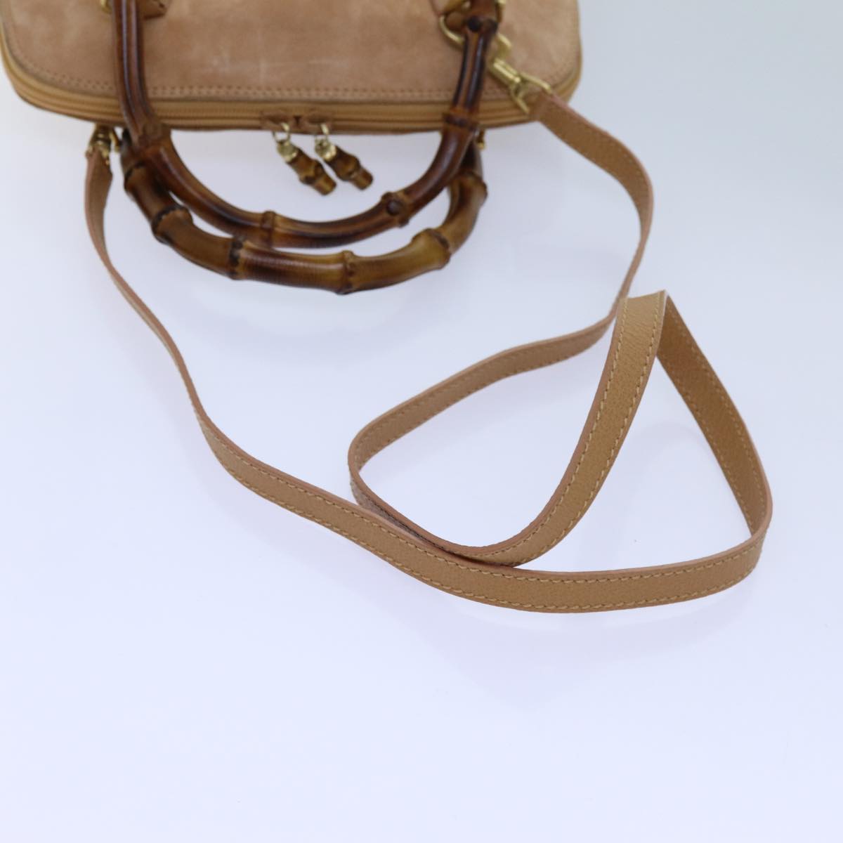 GUCCI Bamboo Hand Bag Suede 2way Brown 71164