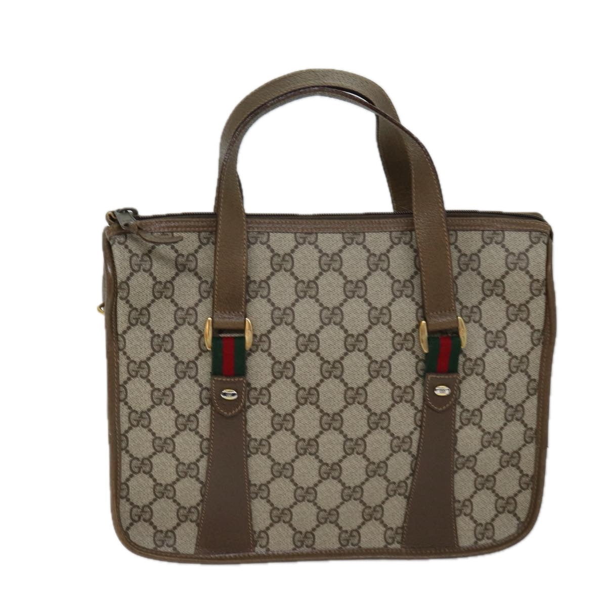 GUCCI GG Canvas Web Sherry Line Hand Bag PVC 2way Beige Green Red 71167