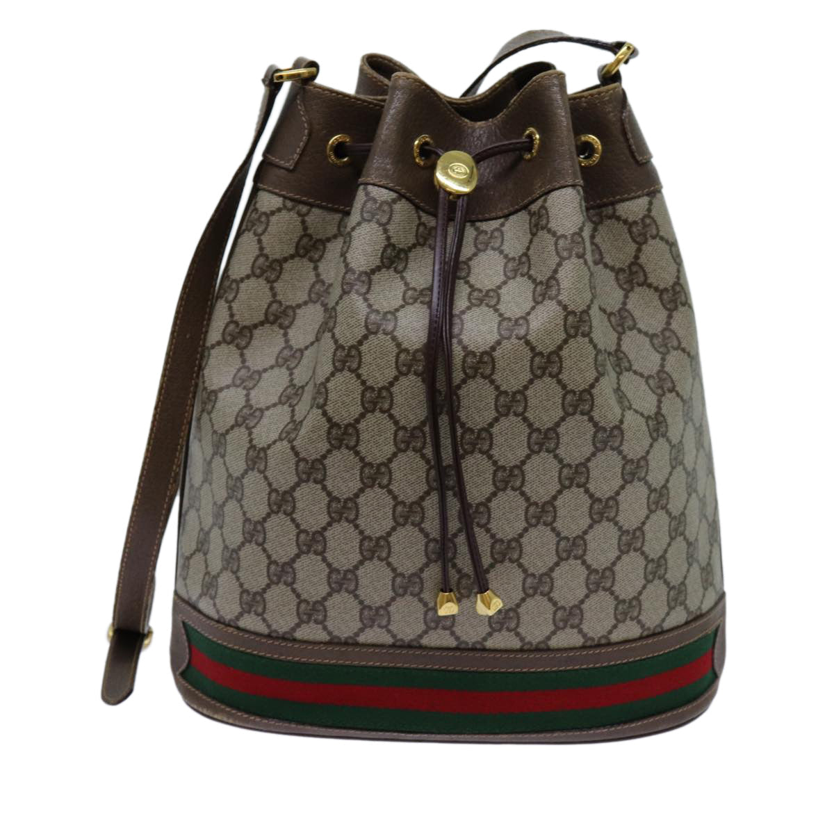GUCCI GG Canvas Web Sherry Line Shoulder Bag PVC Beige Green Red 71174