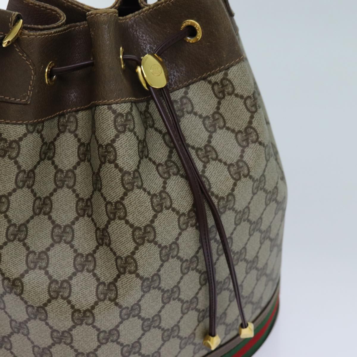 GUCCI GG Canvas Web Sherry Line Shoulder Bag PVC Beige Green Red 71174