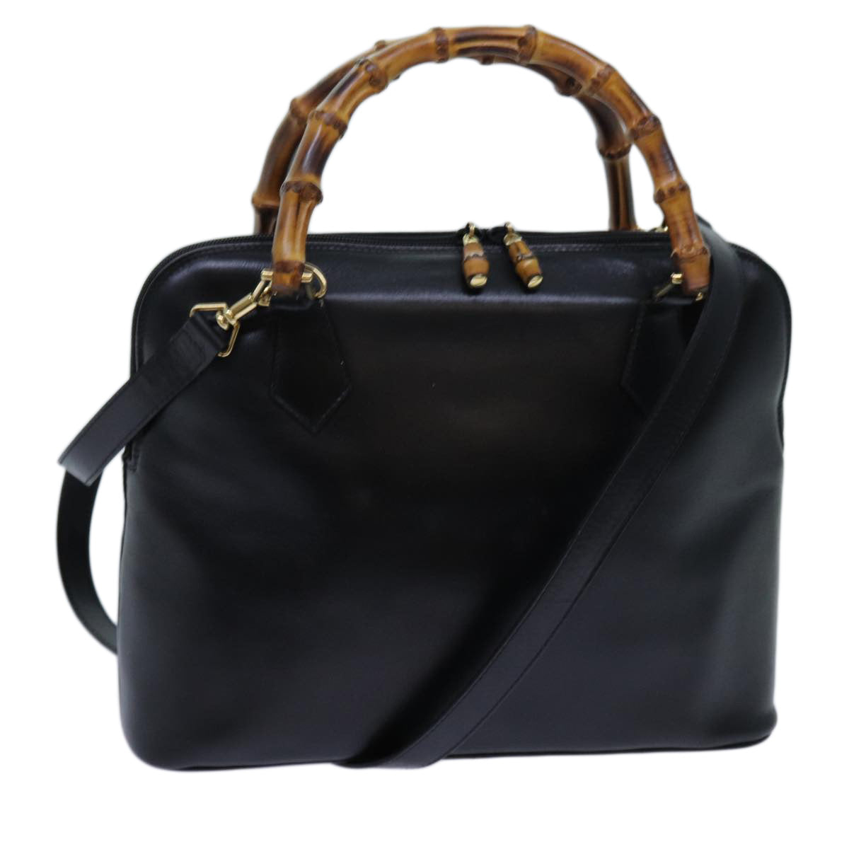GUCCI Bamboo Hand Bag Leather 2way Black 71189