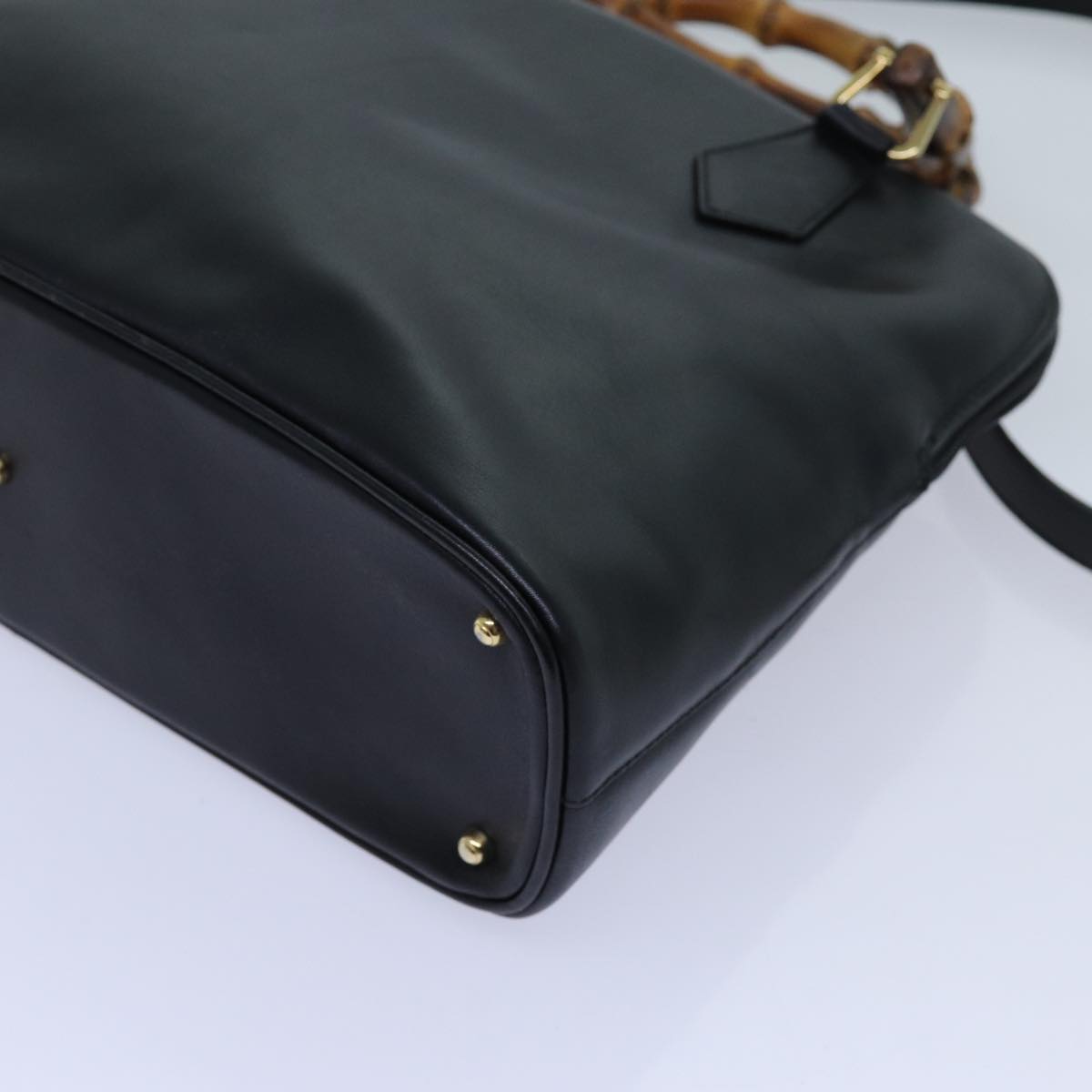 GUCCI Bamboo Hand Bag Leather 2way Black 71189