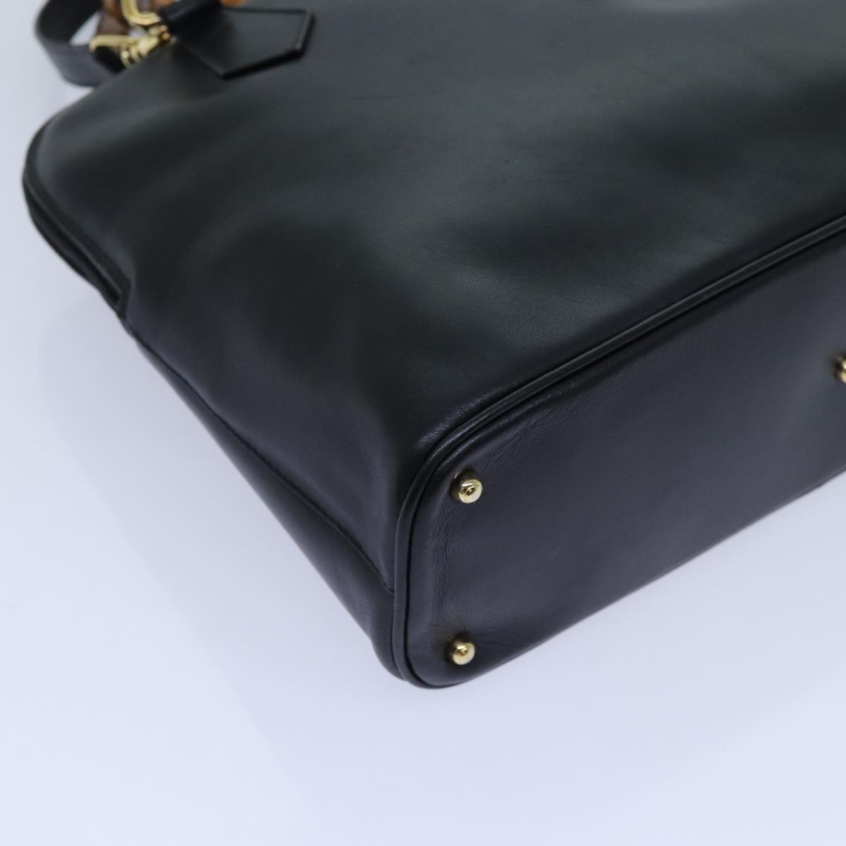 GUCCI Bamboo Hand Bag Leather 2way Black 71189