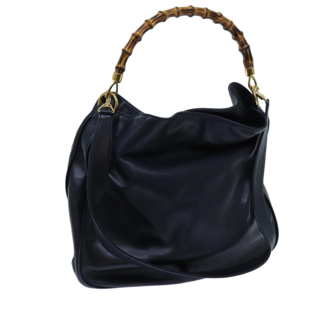 GUCCI Bamboo Hand Bag Leather 2way Navy 71190