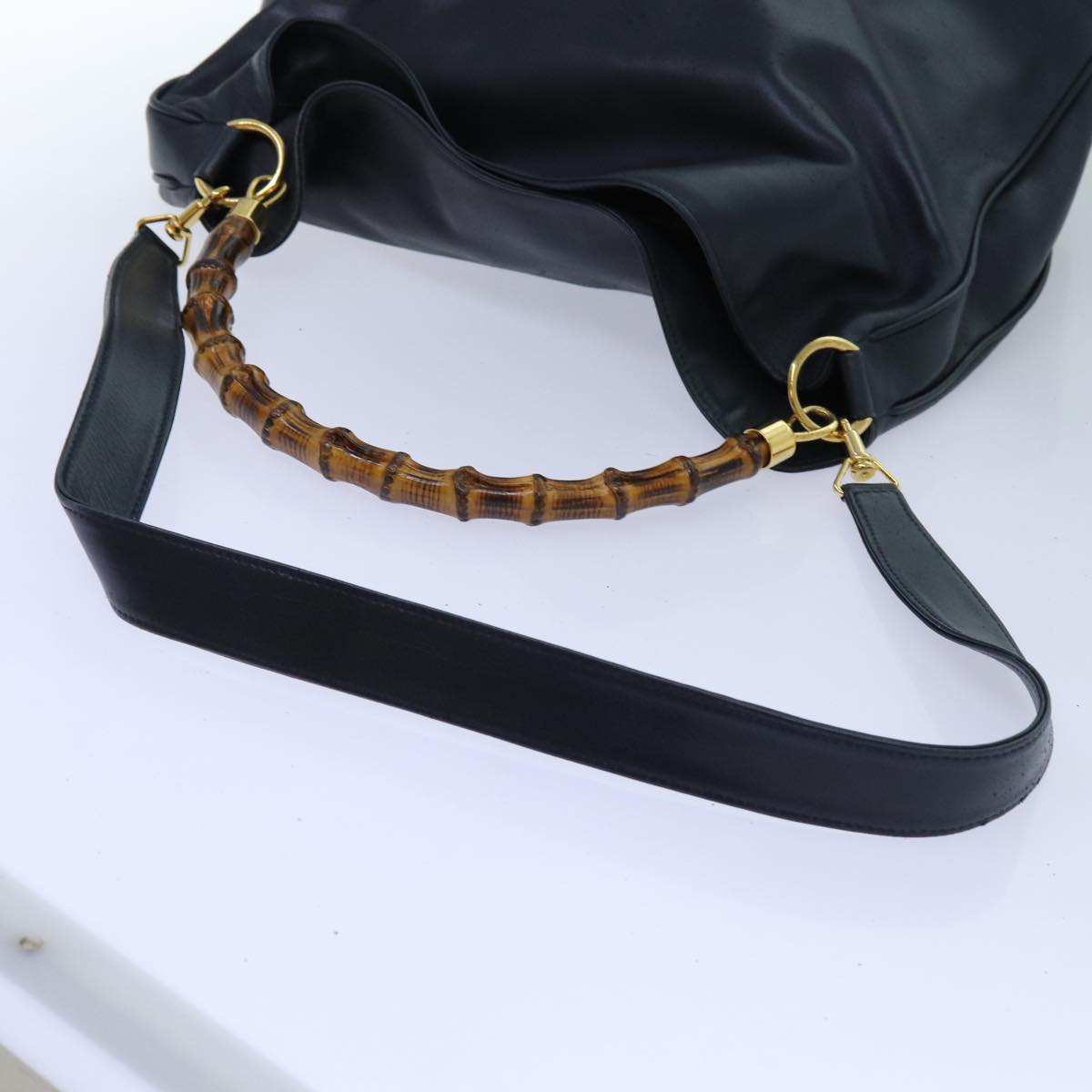 GUCCI Bamboo Hand Bag Leather 2way Navy 71190